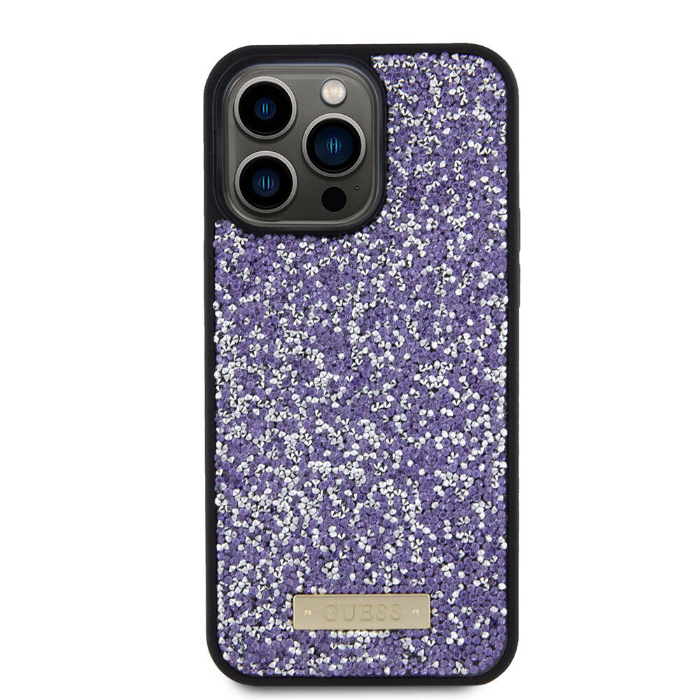 Custodia per Apple iPhone 15 Pro, Guess, Rhinestone Metal Logo, Viola