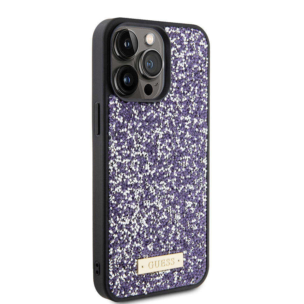 Custodia per Apple iPhone 15 Pro, Guess, Rhinestone Metal Logo, Viola