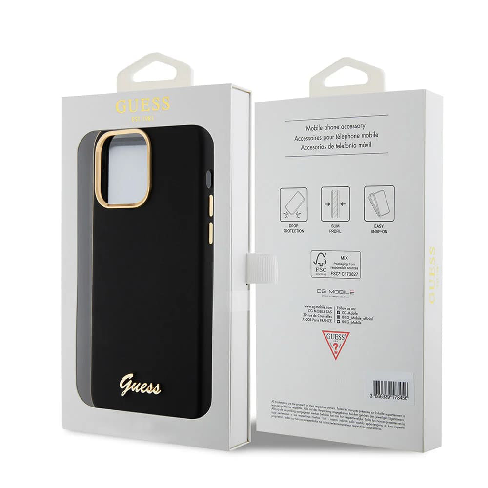 Custodia per Apple iPhone 15 Pro Max, Guess, Script Metal Logo & Frame, Nera