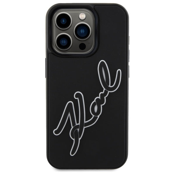 Custodia per Apple iPhone 15 Pro Max, Karl Lagerfeld, 3D Rubber Signature, Nera