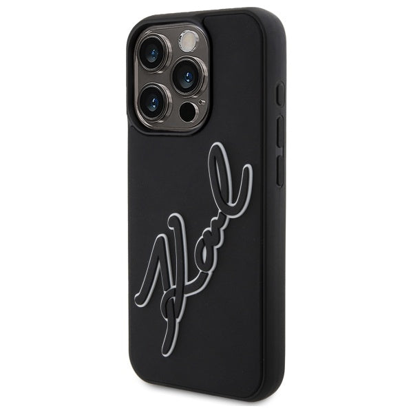 Custodia per Apple iPhone 15 Pro Max, Karl Lagerfeld, 3D Rubber Signature, Nera