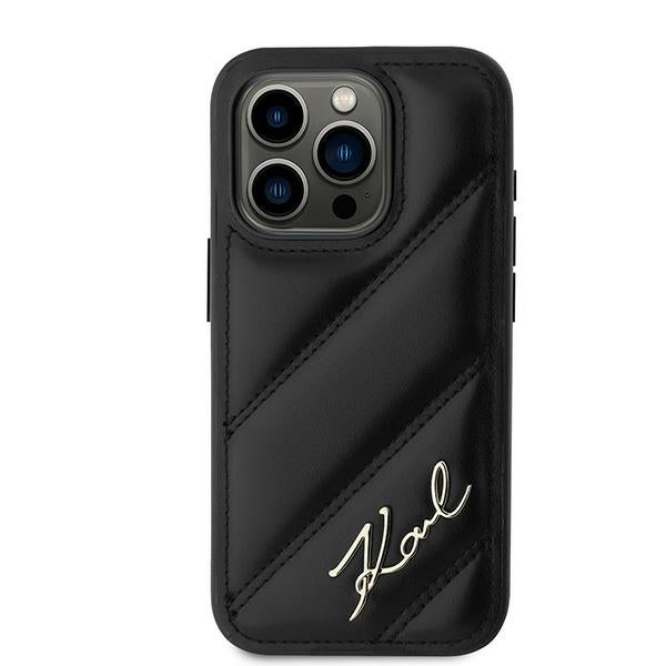 Custodia per Apple iPhone 15 Pro Max, Karl Lagerfeld, Diagonal Quilted Script, Nera