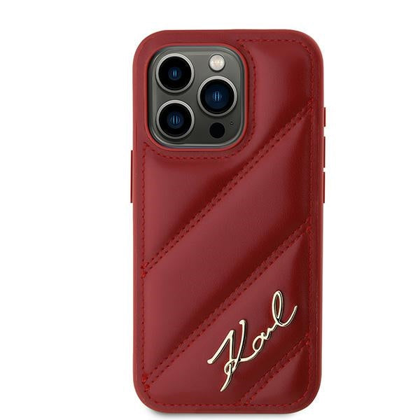 Custodia per Apple iPhone 15 Pro Max, Karl Lagerfeld, Diagonal Quilted Script, Rosa