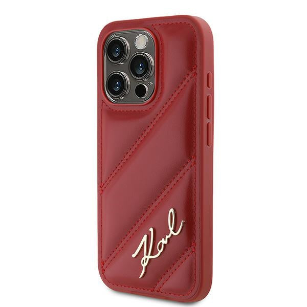 Custodia per Apple iPhone 15 Pro Max, Karl Lagerfeld, Diagonal Quilted Script, Rosa