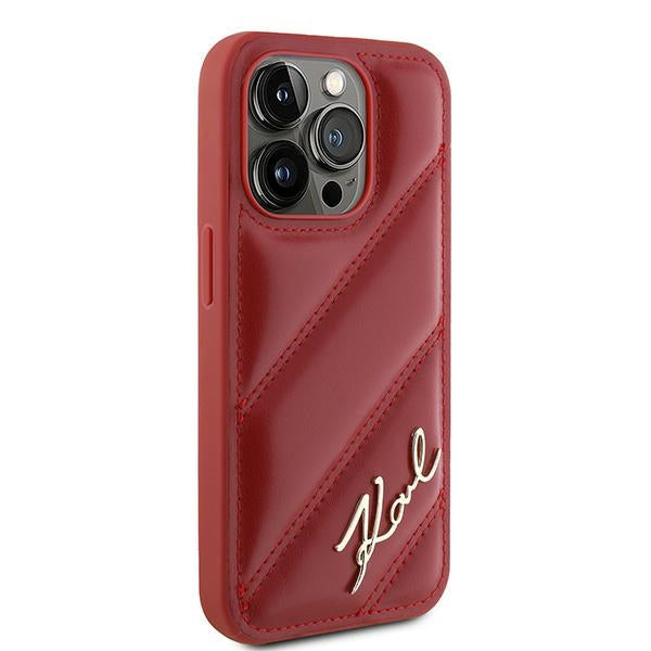 Custodia per Apple iPhone 15 Pro Max, Karl Lagerfeld, Diagonal Quilted Script, Rosa