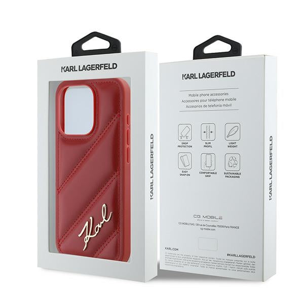 Custodia per Apple iPhone 15 Pro Max, Karl Lagerfeld, Diagonal Quilted Script, Rosa