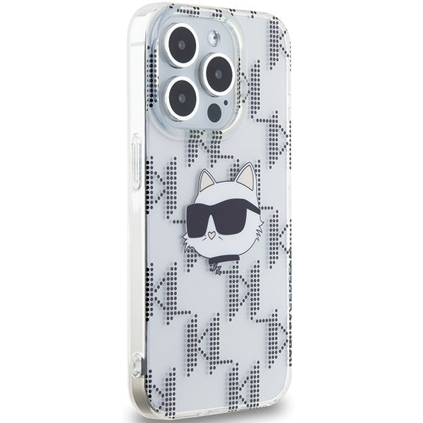 Custodia per Apple iPhone 15 Pro Max, Karl Lagerfeld, IML Electroplated Choupette Head, Trasparente