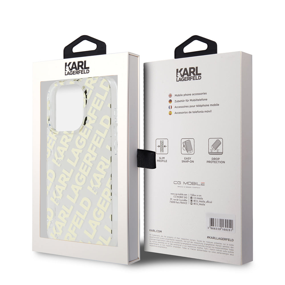 Custodia per Apple iPhone 15 Pro Max, Karl Lagerfeld, IML Luxury Gold Fullover Logo, Dorata