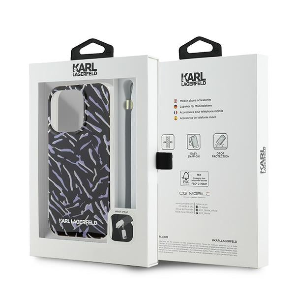 Custodia per Apple iPhone 15 Pro Max, Karl Lagerfeld, Zebra with Cord Strap, Viola
