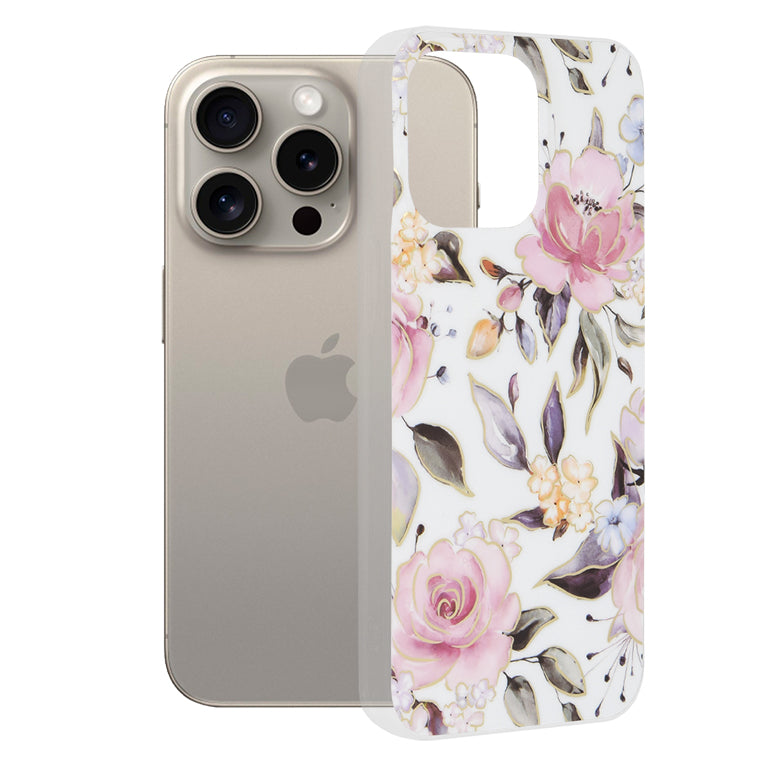 Custodia per Apple iPhone 15 Pro Max, Techsuit, Marble, Bianca