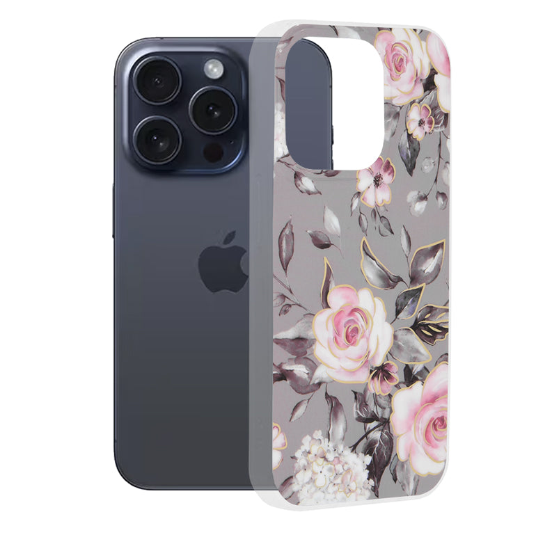 Custodia per Apple iPhone 15 Pro, Techsuit, Marble, Grigio