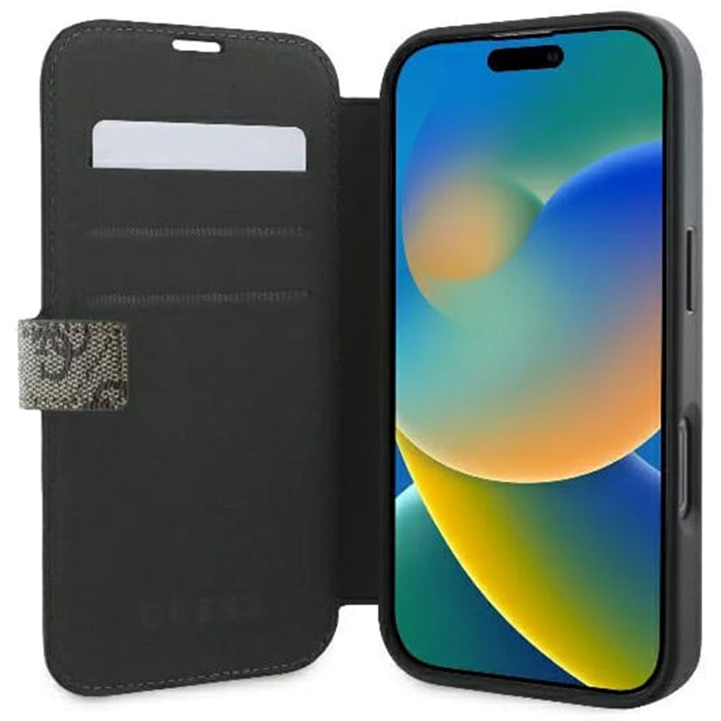 Custodia per Apple iPhone 16, Guess, 4G Book, Marrone