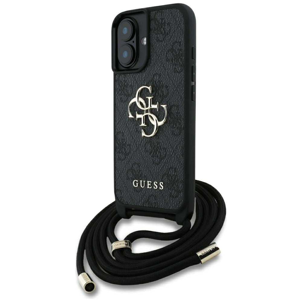 Custodia per Apple iPhone 16, Guess, 4G CBDY Big Logo con Cinturino, Nera