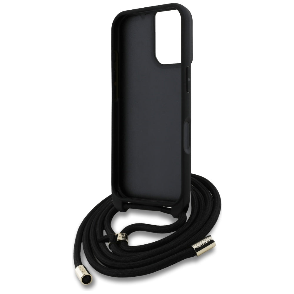 Custodia per Apple iPhone 16, Guess, 4G CBDY Big Logo con Cinturino, Nera