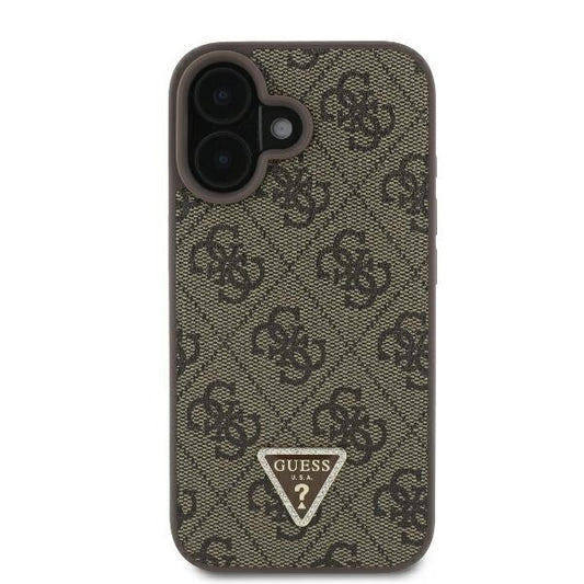 Custodia per Apple iPhone 16, Guess, Crossbody 4G Triangle Strass, Marrone