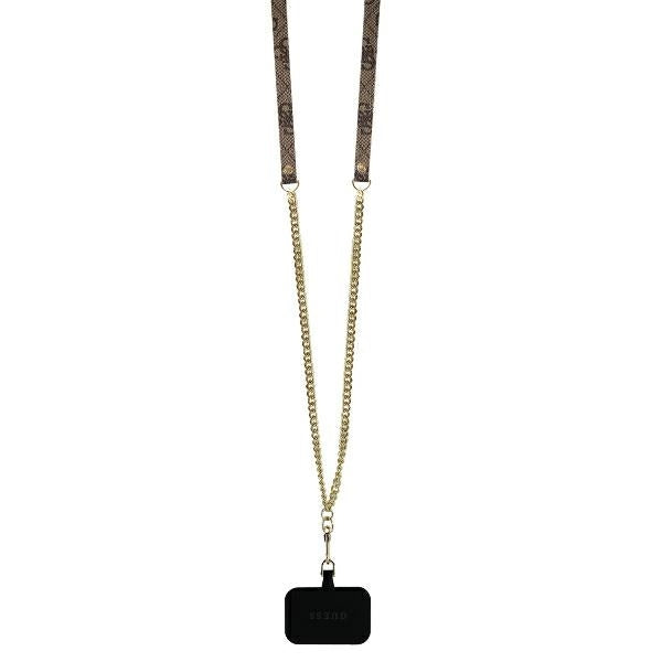 Custodia per Apple iPhone 16, Guess, Crossbody 4G Triangle Strass, Marrone