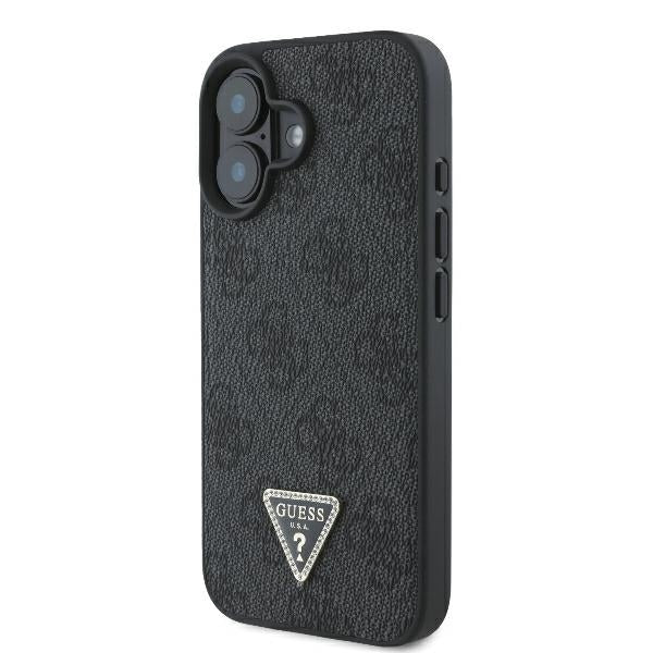 Custodia per Apple iPhone 16, Guess, Crossbody 4G Triangle Strass, Nera