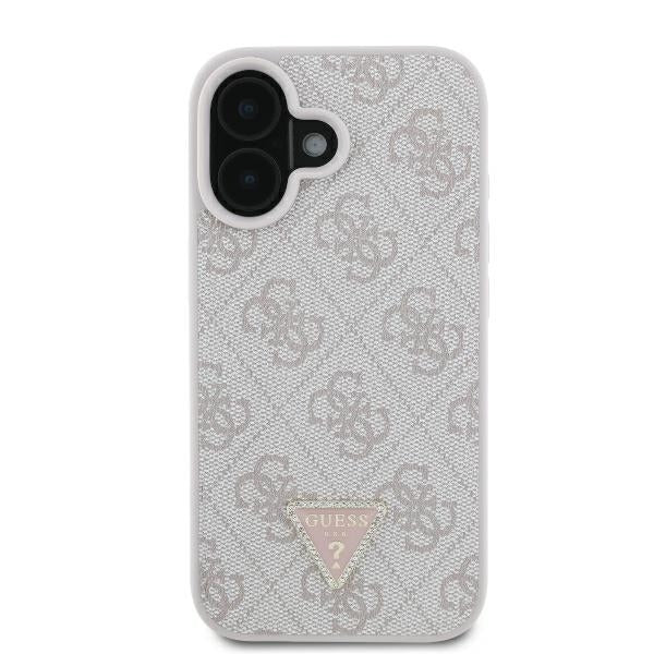 Custodia per Apple iPhone 16, Guess, Crossbody 4G Triangle Strass, Rosa