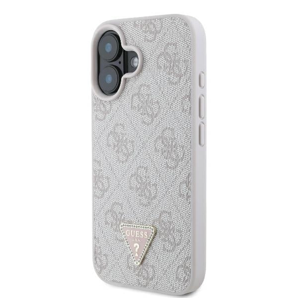Custodia per Apple iPhone 16, Guess, Crossbody 4G Triangle Strass, Rosa