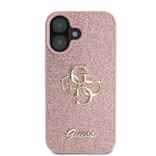 Custodia per Apple iPhone 16, Guess, Fixed Glitter Big 4G, Rosa