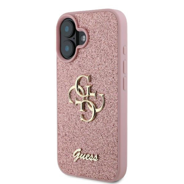 Custodia per Apple iPhone 16, Guess, Fixed Glitter Big 4G, Rosa