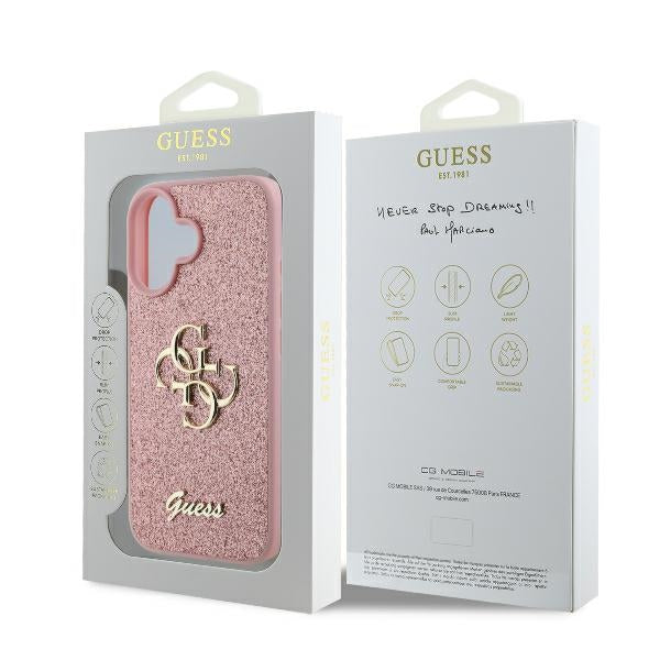 Custodia per Apple iPhone 16, Guess, Fixed Glitter Big 4G, Rosa