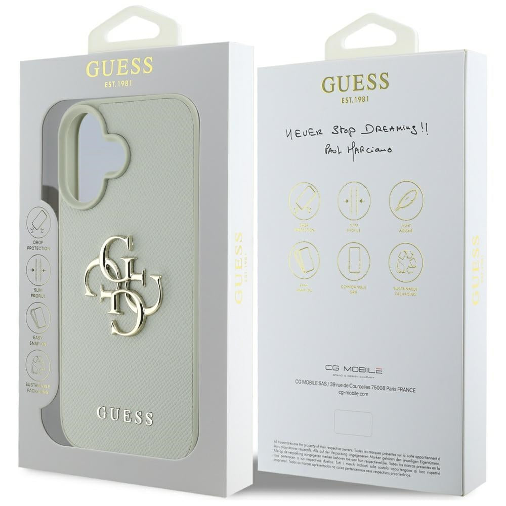 Custodia per Apple iPhone 16, Guess, Grained Big 4G Logo Small Classic Logo, Verde