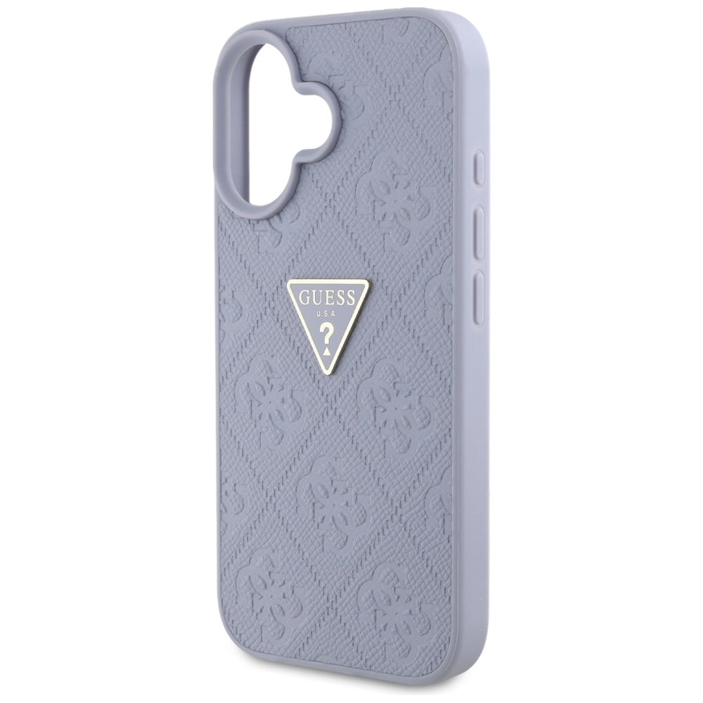 Custodia per Apple iPhone 16, Guess, Hot Stamp 4G Pattern Triangle Logo, Viola Chiaro.
