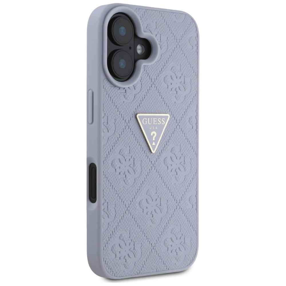 Custodia per Apple iPhone 16, Guess, Hot Stamp 4G Pattern Triangle Logo, Viola Chiaro.