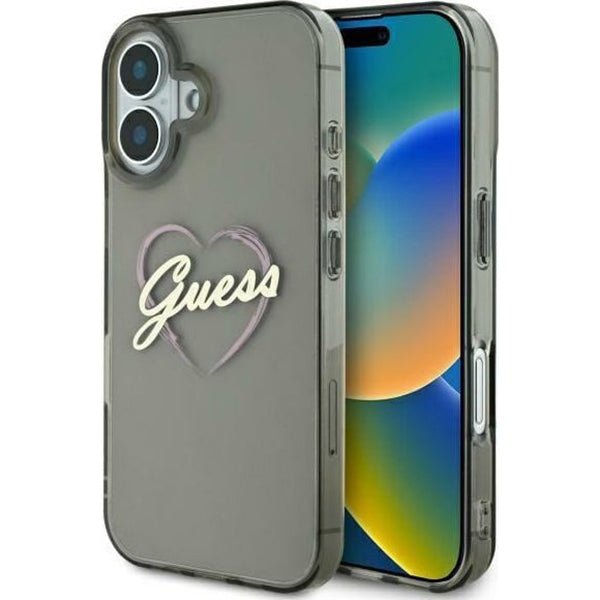Custodia per Apple iPhone 16, Guess, IML Heart, Nera