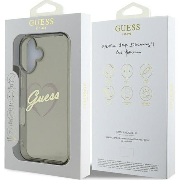 Custodia per Apple iPhone 16, Guess, IML Heart, Nera