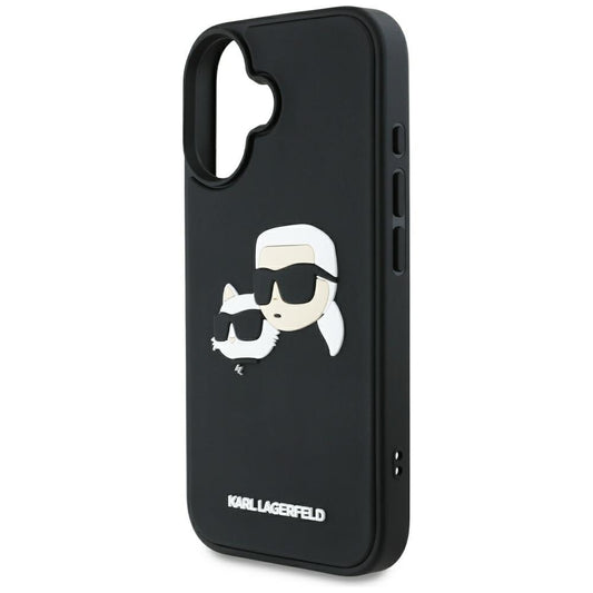 Custodia per Apple iPhone 16, Karl Lagerfeld, 3D Rubber Karl & Choupette, Nera