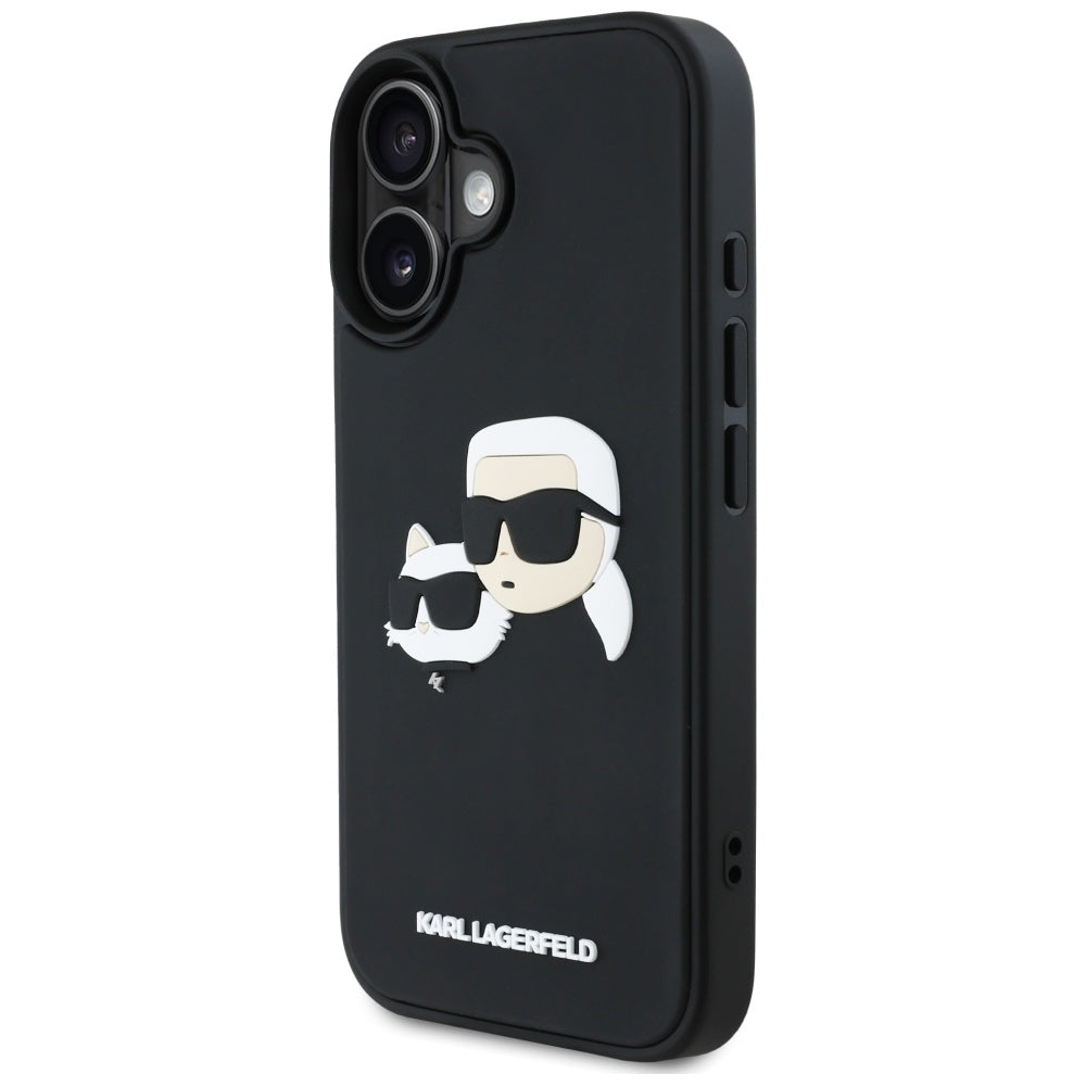 Custodia per Apple iPhone 16, Karl Lagerfeld, 3D Rubber Karl & Choupette, Nera