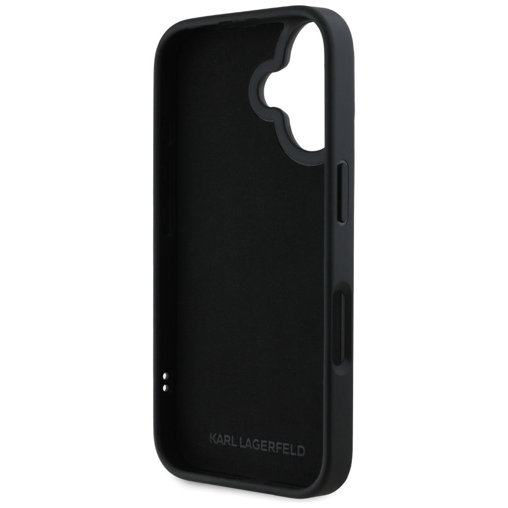 Custodia per Apple iPhone 16, Karl Lagerfeld, 3D Rubber Karl & Choupette, Nera