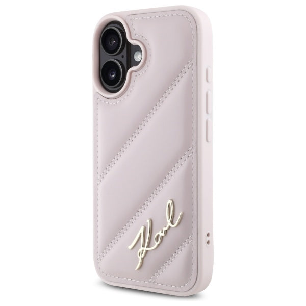 Custodia per Apple iPhone 16, Karl Lagerfeld, Diagonal Quilted Script, Rosa