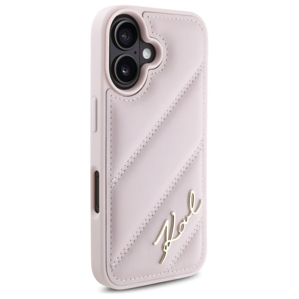 Custodia per Apple iPhone 16, Karl Lagerfeld, Diagonal Quilted Script, Rosa