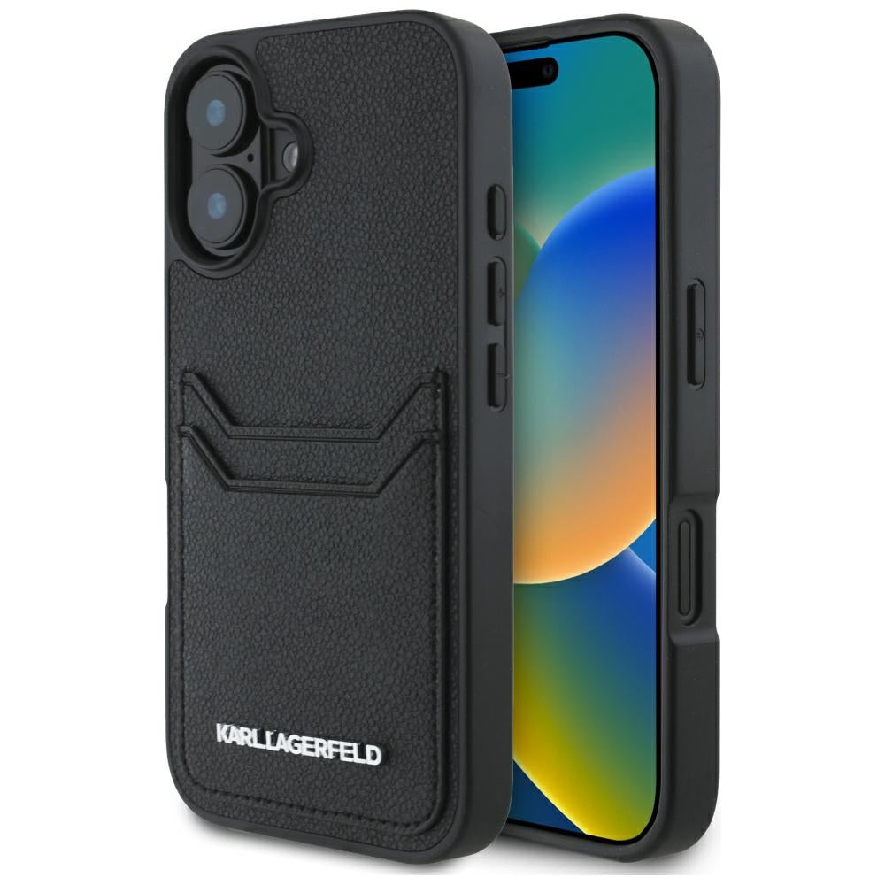 Case for Apple iPhone 16, Karl Lagerfeld, Grained Cardslots, Black