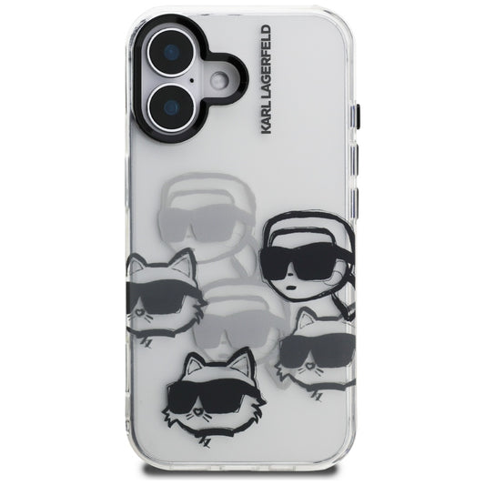 Custodia per Apple iPhone 16, Karl Lagerfeld, IML Luxury Multi Head Pattern, Trasparente