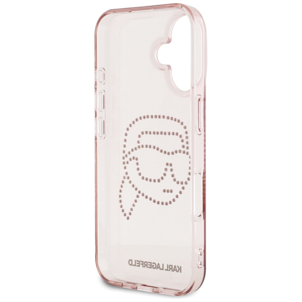 Custodia per Apple iPhone 16, Karl Lagerfeld, IML Rhinestones Karl's Head, Rosa