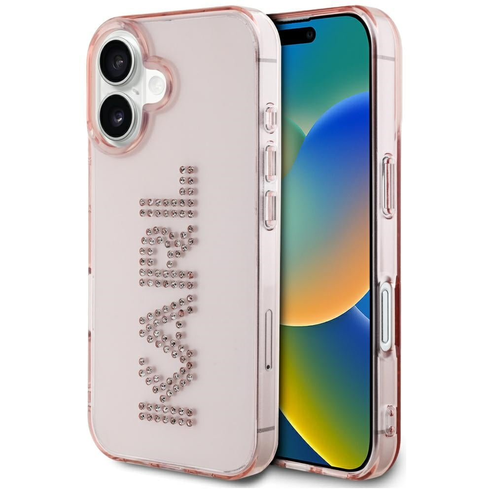 Case for Apple iPhone 16, Karl Lagerfeld, IML Rhinestones Pink Logo, Pink
