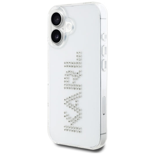 Custodia per Apple iPhone 16, Karl Lagerfeld, IML Rhinestones Transparent Logo, Trasparente