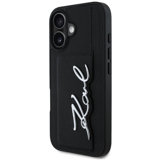 Custodia per Apple iPhone 16, Karl Lagerfeld, Metal Signature, Nera