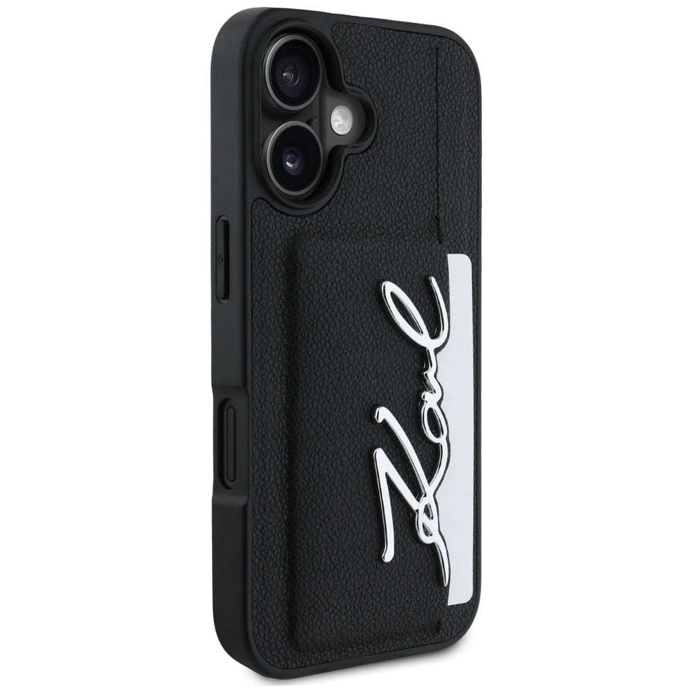 Custodia per Apple iPhone 16, Karl Lagerfeld, Metal Signature, Nera