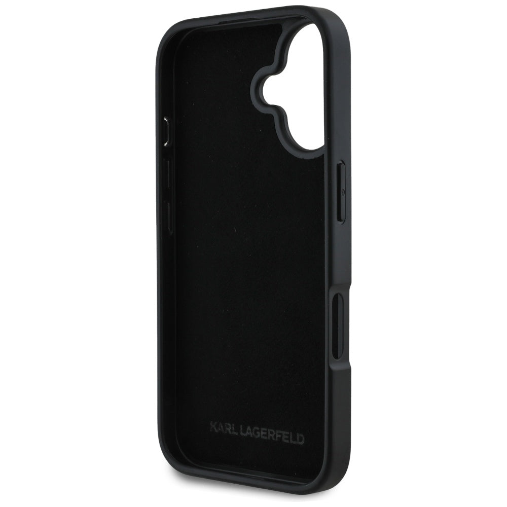 Custodia per Apple iPhone 16, Karl Lagerfeld, Metal Signature, Nera
