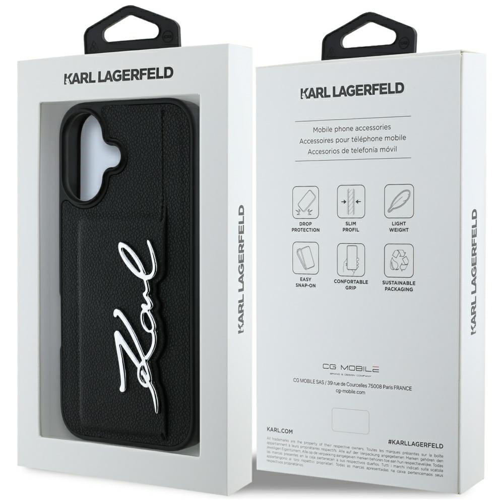 Custodia per Apple iPhone 16, Karl Lagerfeld, Metal Signature, Nera