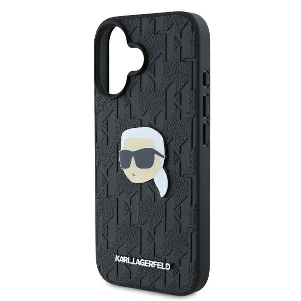Custodia per Apple iPhone 16, Karl Lagerfeld, Monogramma Karl's Head, Nera