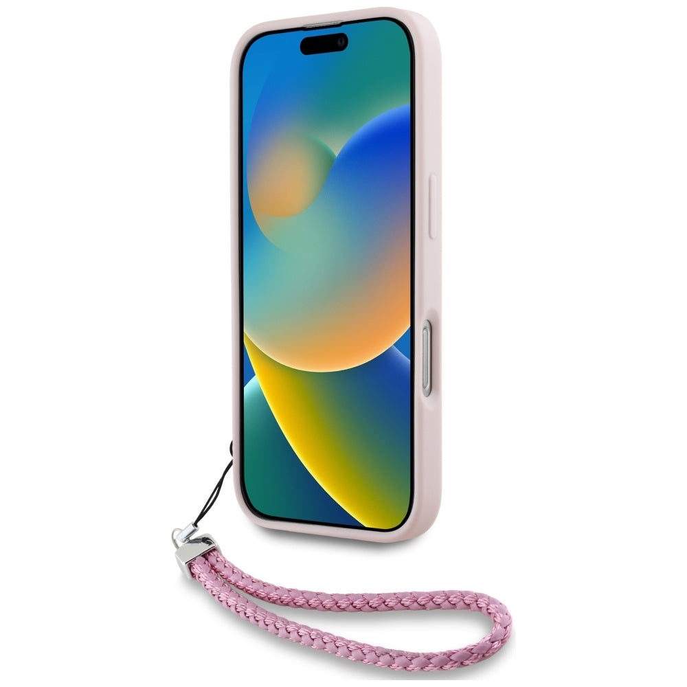 Custodia per Apple iPhone 16, Karl Lagerfeld, Quilted Initial Logo & Chain Strap, Rosa
