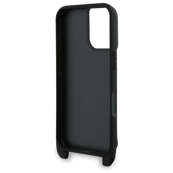 Custodia per Apple iPhone 16, Karl Lagerfeld, Saffiano Crossbody Metal Pin Karl & Choupette, Bianca