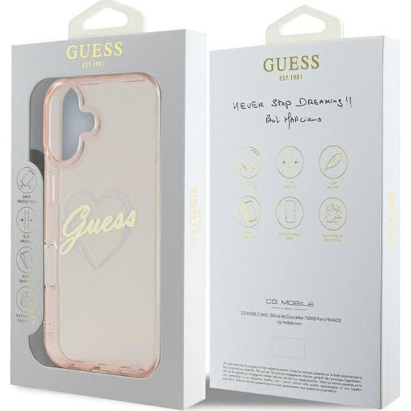Custodia per Apple iPhone 16 Plus, Guess, IML Heart, Trasparente