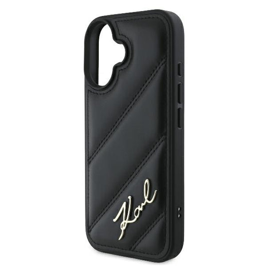 Custodia per Apple iPhone 16 Plus, Karl Lagerfeld, Diagonal Quilted Script, Nera